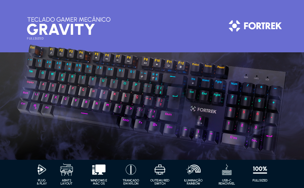 Teclado Gamer Mecânico Fortrek Gravity 100 Fullsized Switch Outemu Red B